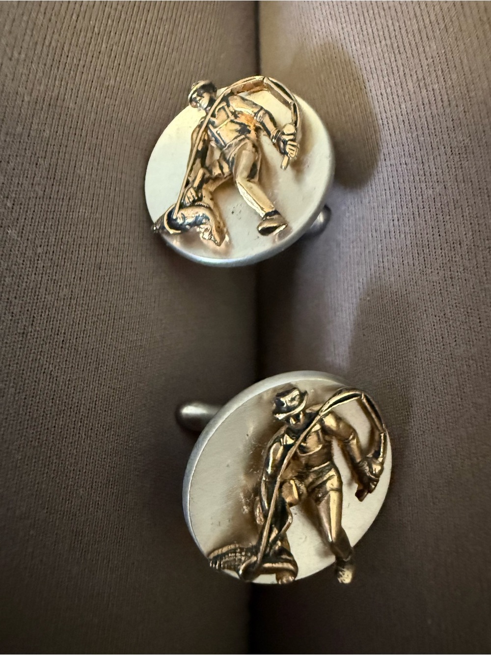 Gold Fisherman Motif Round Cufflinks for Men
